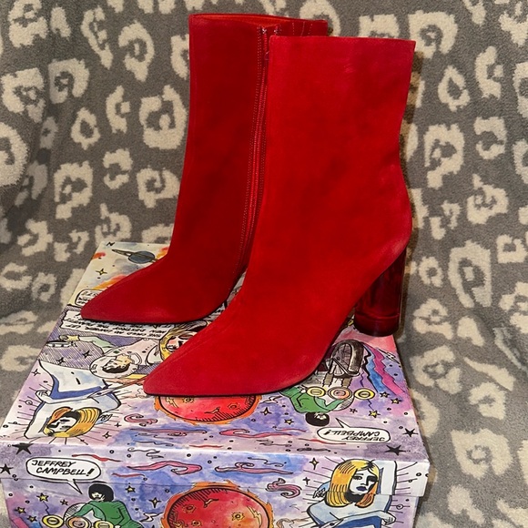 Jeffrey Campbell Lustful Red ❤️ Suede Heeled Booties 😍 New & Never Worn 😍 - Picture 17 of 17
